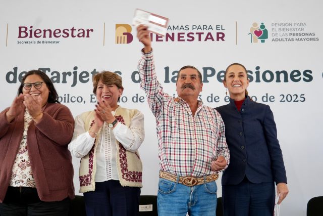 Entregan Presidenta de México y Gobernadora Delfina Gómez Pensiones de Bienestar en sur del EdoMéx 
