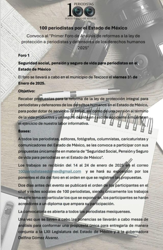 Texcoco será la sede del 1er. Foro Regional para reformar la ley de protección a periodistas del Edoméx 