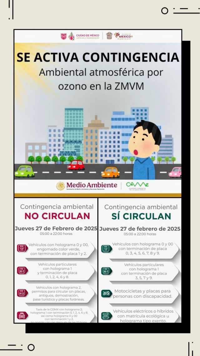 Se activa contingencia ambiental atmosférica por ozono en la Zona Metropolitana del Valle de México.