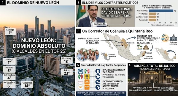 ENCUESTA NACIONAL REVELA A 25 MUNÍCIPES CON ALTA APROBACIÓN; JALISCO QUEDA FUERA DEL RANKING