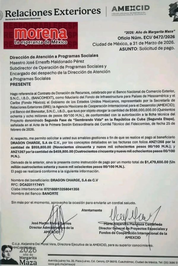 Oficio confirma donación de 588 millones a Cuba y pago a empresa ligada a autos chinos
